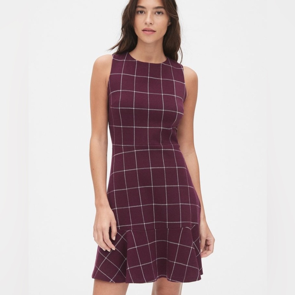 Gap Eggplant Purple Plaid Ruffled Dress 16 NWT